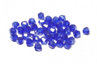 Cristale din sticla, biconice, 3 mm, AB, albastre