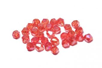 Cristale din sticla, biconice, 3 mm, AB, rosii