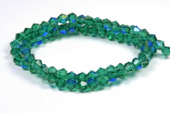 Cristale din sticla, biconice, 3 mm, AB, verde smarald