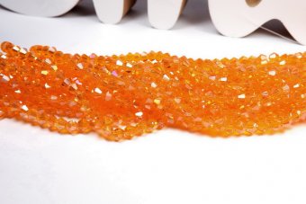 Cristale din sticla, biconice, 4 mm, transparente, AB, portocalii