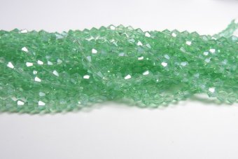 Cristale din sticla, biconice, 4 mm, transparente, AB, verzi
