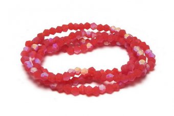 Cristale din sticla, biconice, frosted, AB, 2 mm, rosii