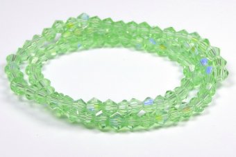Cristale din sticla, biconice, transparente, AB, 4 mm, verde deschis