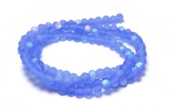 Cristale din sticla, rondelle, 3.5x3 mm, frosted, AB, albastre