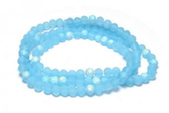 Cristale din sticla, rondelle, 3.5x3 mm, frosted, AB, aquamarin