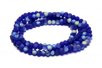 Cristale din sticla, rondelle, 3.5x3 mm, frosted, AB, safir