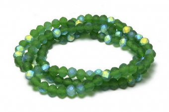 Cristale din sticla, rondelle, 3.5x3 mm, frosted, AB, verde inchis