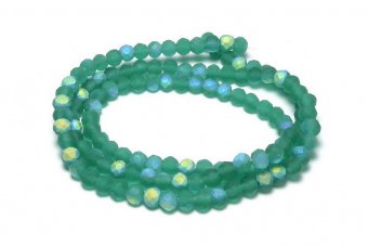 Cristale din sticla, rondelle, 3.5x3 mm, frosted, AB, verde marin