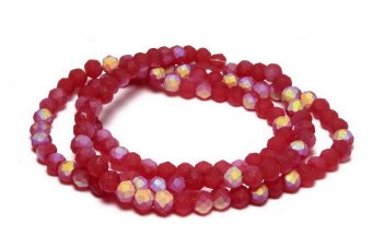 Cristale din sticla, rondelle, 3x2.5 mm, frosted, AB, rosu inchis