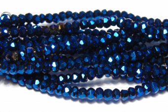 Cristale din sticla, rondelle, 6x5 mm, metalizate, albastre