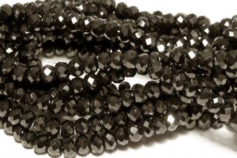 Cristale din sticla, rondelle, 6x5 mm, metalizate, negre
