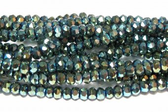 Cristale din sticla, rondelle, 6x5 mm, metalizate, verzi