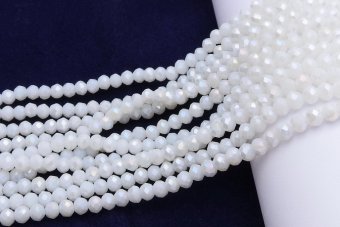 Cristale din sticla, rondelle, opace, 6x5 mm, AB, albe