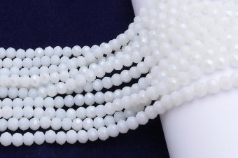 Cristale din sticla, rondelle, opace, 6x5 mm, albe