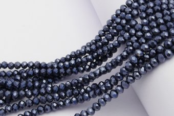 Cristale din sticla, rondelle, opace, 8x6 mm, negre electroplacate