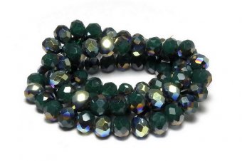 Cristale din sticla, rondelle, opace, electroplacate, 6x5 mm, verde inchis