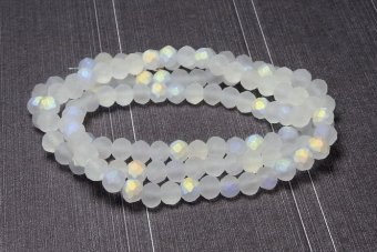 Cristale din sticla, rondelle, 3.5x3 mm, frosted, AB, albe