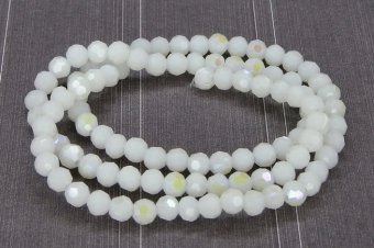 Cristale din sticla, rotunde, opace, AB, 4 mm, albe