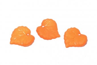 Pandantiv din acril, frosted, frunza, 16x15 mm, portocalii