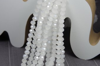 Cristale din sticla, rondelle, 4x3 mm, opace, lucioase, albe