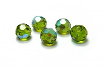 Cristale din sticla, rotunde, 8 mm, electro, verzi