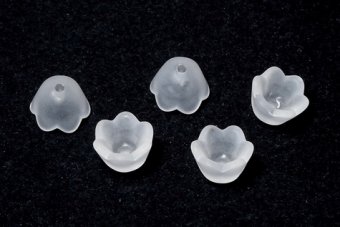 Margele din acril, frosted, floare, 10x6 mm, albe