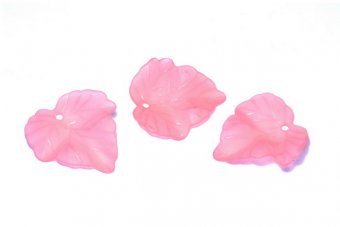 Pandantiv din acril, frosted, frunza, 24x23x3 mm, roz