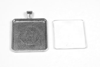Pandantiv metalic, argintiu antichizat, 42x33 mm