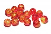 Margele din sticla, crackle, 6 mm, rosu cu galben